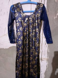 Elegant Blue &amp; Gold Brocade Kurta Set
