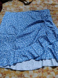 Blue Floral Ruffle Skirt