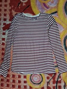 Maroon and White Striped Long Sleeve Top