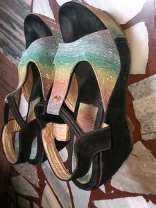 Sparkly Rainbow Wedge Sandals
