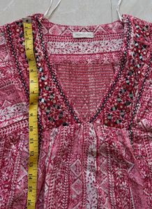 Boho Pink Printed Tunic with Embellishments