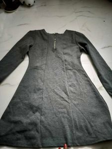 Grey Long Sleeve Zipper Dress
