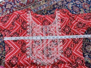 Red Bandhani Kurta Set with Sequins