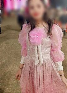 Sparkling Pink Gown with Tulle Sleeves