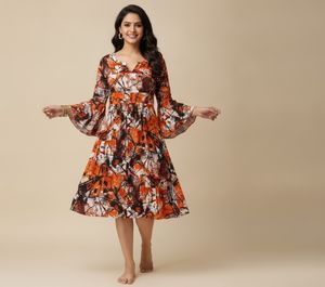 Bohemian Print Flare Sleeve Dress