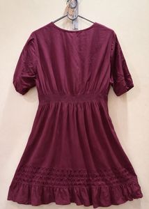 Maroon Embroidered Button-Up Dress