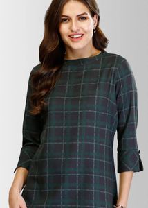 FableStreet Black and Green Checked Top for Women