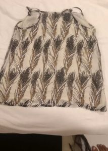 Embellished Feather Print Top
