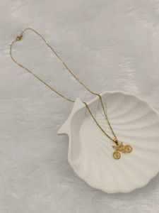 Gold Bike Necklace &amp; Earrings Set