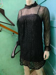 Sheer Black Lace Trim Tunic