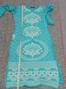 Winter Teal Kurta Set with White Print