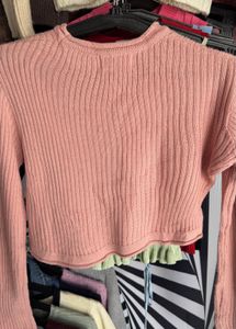 Peach Embellished Cropped Sweater