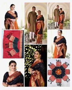 Elegant Black & Orange Silk Saree