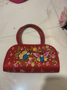 Red Embroidered Butterfly Clutch