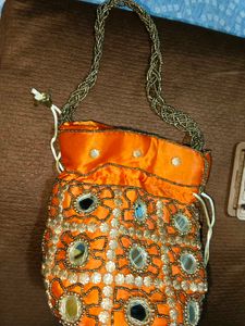 Orange Embroidered Potli Bag new