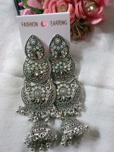 Elegant Oxidized Silver Jhumka Earrings