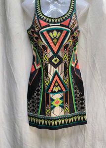 I. Vibrant Geometric Print Sleeveless Dress