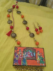 Unique Handpainted Pendant Necklace &amp; Earrings Set