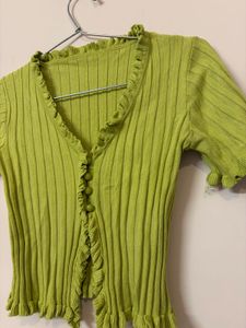 Cute Green Ribbed Button-Up Cardigan (UNUSED)