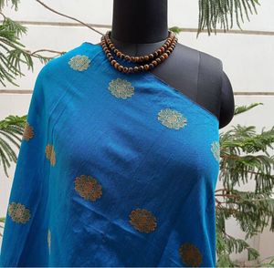 Beautiful Blue Dupatta with Gold Floral Motifs