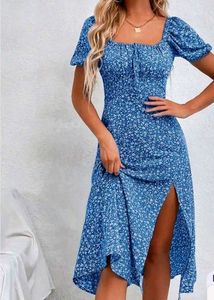 Blue Floral Off-Shoulder Dress