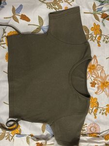 Olive Green Cropped Top with Tie Detail