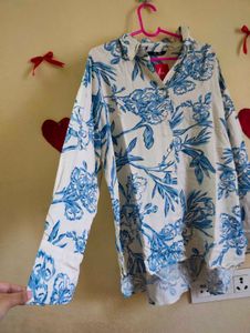 Floral Print High Low Boxy Shirt