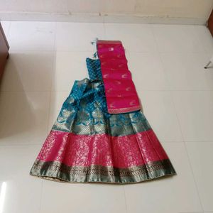 Elegant Lehenga Choli Set - Teal &amp; Pink