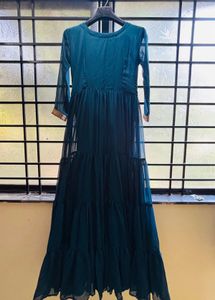 Teal Embellished Tiered Gown