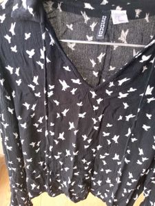 H&amp;M Bird Print Tie Neck Blouse