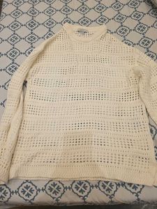 Cream Crochet Knit Sweater