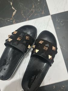 Studded Black Slide Sandals