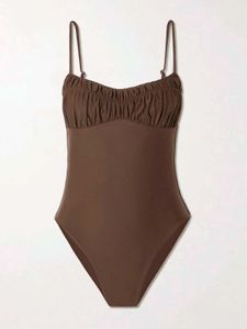 Brown Ruched Bodysuit Swimsuit
