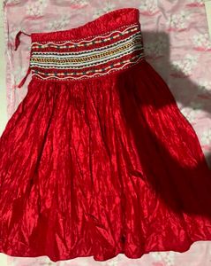 Vibrant Red Embroidered Ethnic Skirt