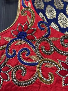 Blue &amp; Gold Brocade Saree
