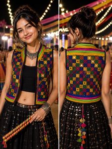 Embroidered Crop Jacket with Mirror Work