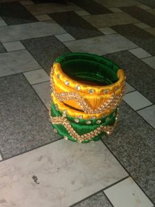 Beautiful  Green And Yellow Thread Bangles Combo