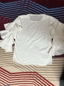 White Ruffle Sleeve Top