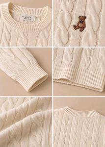 IVORY CABLE-KNIT TEDDY EMBROIDERY SWEATER