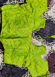Embroidered Green Red blouse skirt set
