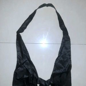 🖤 Handcrafted Black Sequin Halter Tie-Front Top