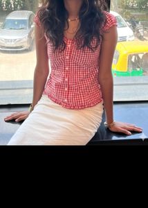 rerunn Red Gingham Off-Shoulder Top XS