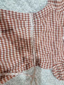 Red Checkered Puff Sleeve Dress