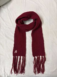 Burgundy Knit Scarf with Tassels