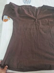Brown V-Neck Kurta