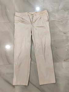Cream Casual Pants with Drawstring Waist