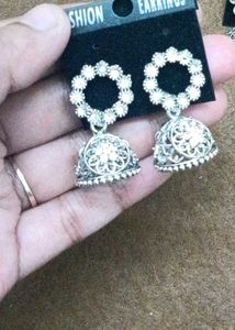Silver Jhumka Earrings Set