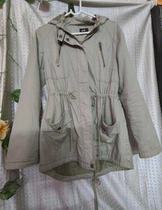 Khaki Drawstring Waist Anorak Jacket
