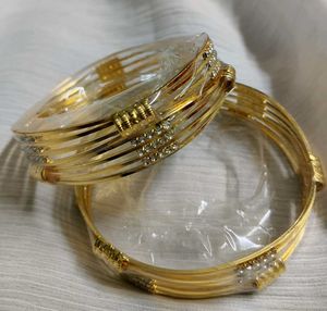 Golden Bangles with Rhinestones