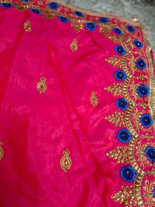 Vibrant Pink Embroidered Saree with Blouse